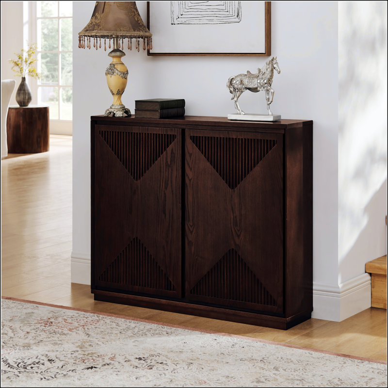 Mid Century Modern V-Shape Storage Cabinet, Narrow Sideboard With Multi-Functional Design For Living Room And Kitchen.
