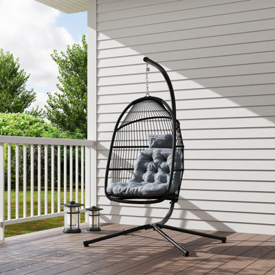 Outsunny Rattan Hanging Egg Chair with Stand Foldable 150 kg Dark Grey