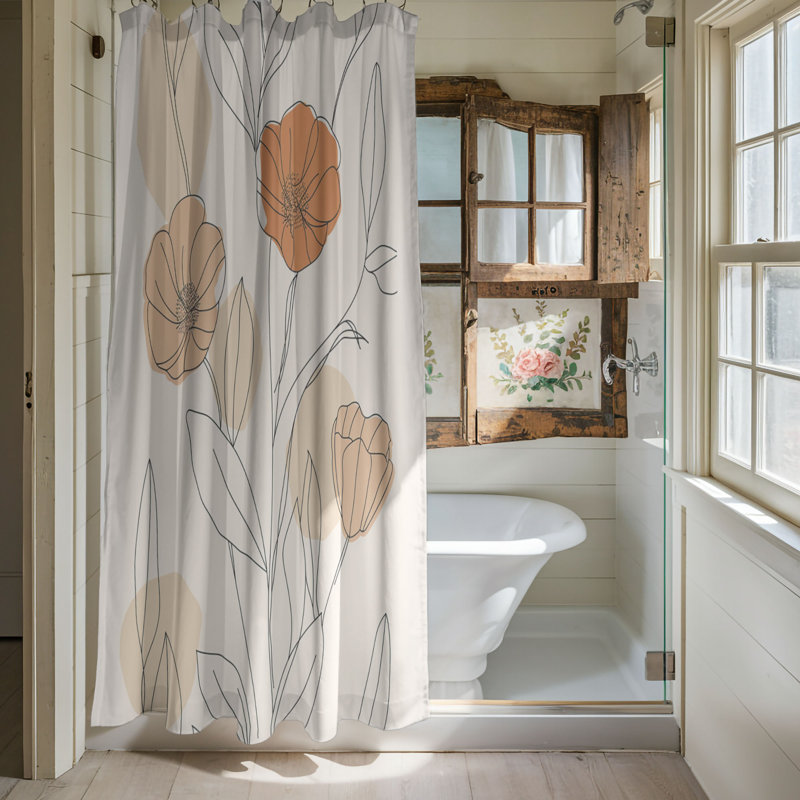Rideau de douche standard 1 pièce Creamy Boho Flowers, H 74 po x l 71 po