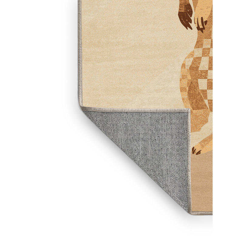 Machine Washable Ozgur Meerkat Casual Checkered Rug in Beige – Beige Binding, 2x5