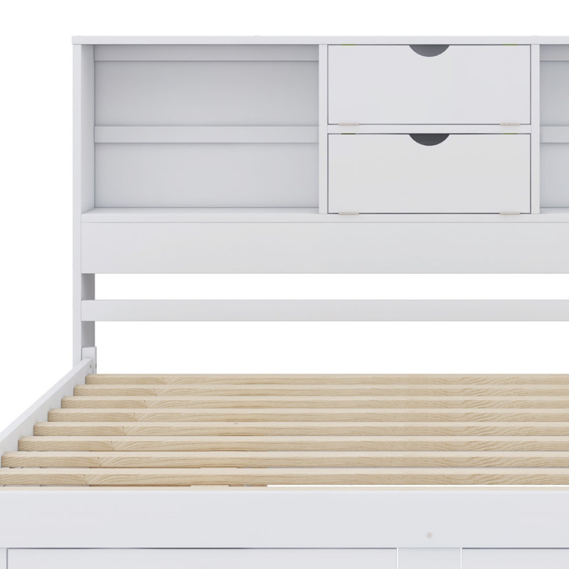 Lit plateforme avec tête de lit et tiroirs de rangement, Très grand lit