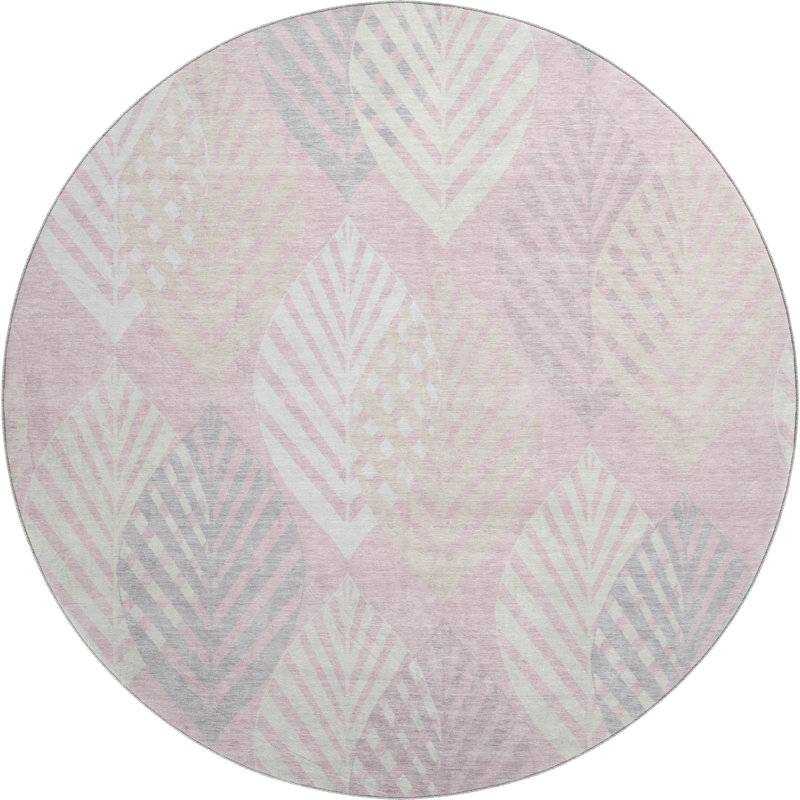 Tapis rose Prisco lavable à la machine de qualité supérieure, Rond 8 pi