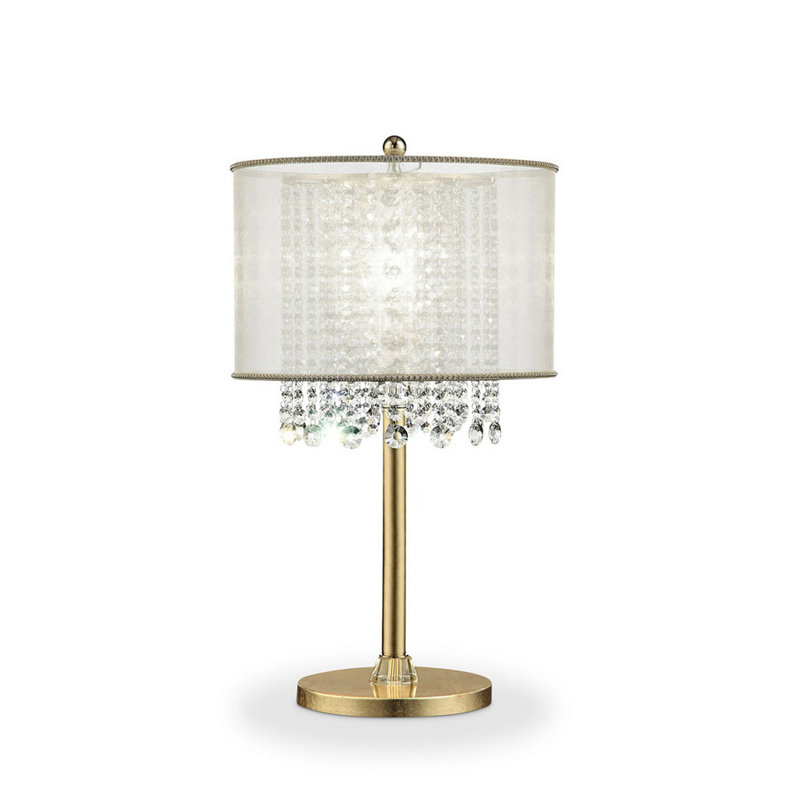 Grande lampe de table 30 "en métal" Bhavya "avec finition dorée, abat-jour blanc