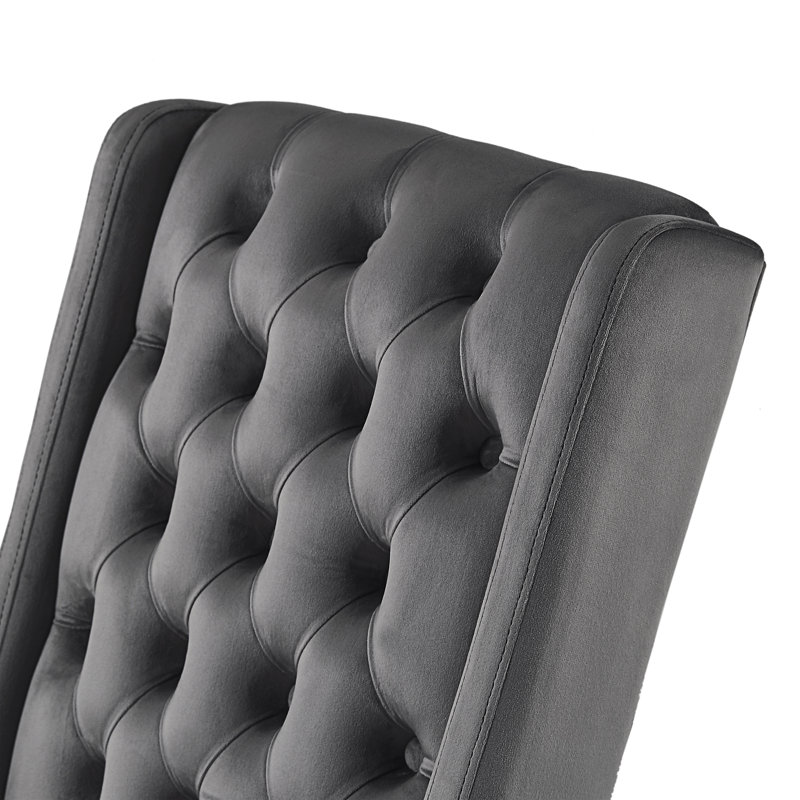 Dukinfield 20.5'' H Tufted Upholstered Side Chair, Dark Gray Velvet, Espresso