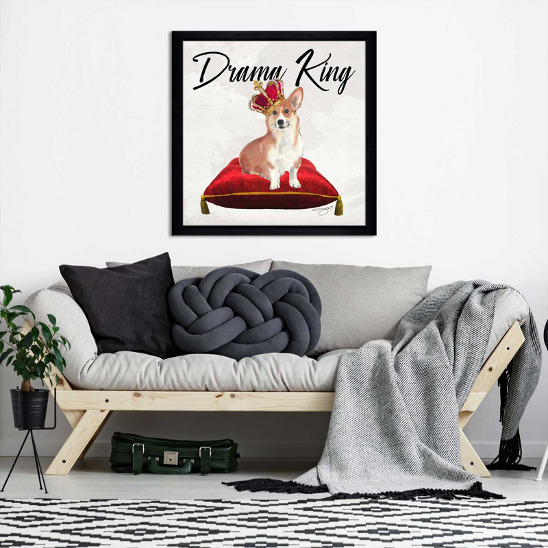 Drama King Corgie (Square) par By Jodi - impression, Cadre noir, H 31,5 po x l 31,5 po x P 1 po