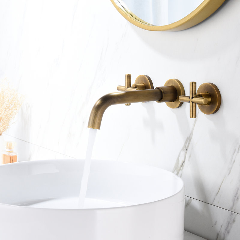 Bathroom Faucet Wall Mounted Bronze Series - Construction, Enhances Decor Mount In Hue Solid Brass, To Rust, Ensures Smooth Operation