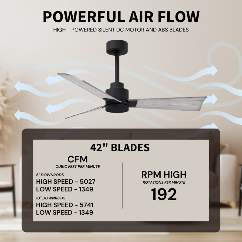 Alessandra Outdoor Downrod Ceiling Fan, Matte Black, Barn Wood Tone