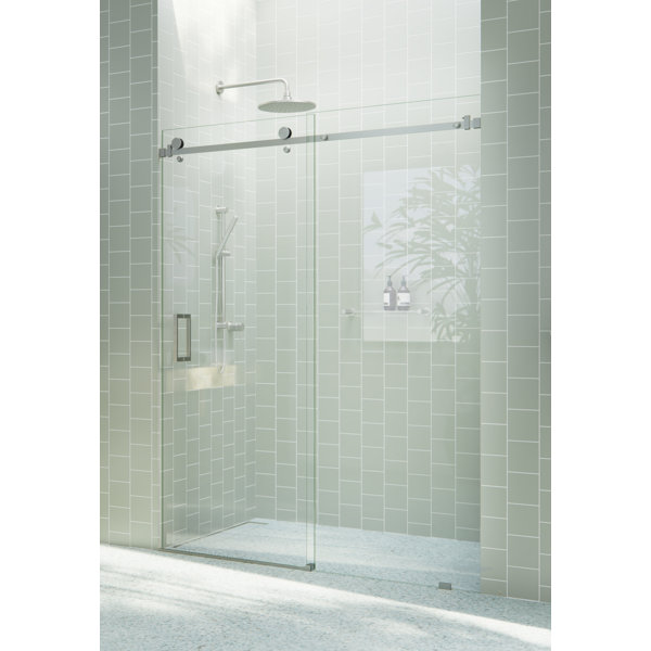 Serene Valley 52 x 74 inch Big Roller Frameless Sliding Shower Door, Matte Black