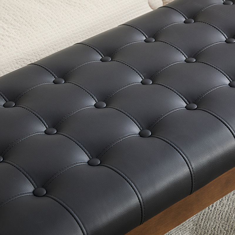 Banc de lit rembourré avec appui-tête et capitonnage à boutons, Noir, Noir