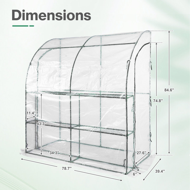 Aoodor 7x3x7 FT Lean to Greenhouse, White