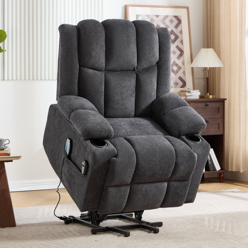  38.19" Wide Modern Power Lift Massage & Heating Recliner Chair With Cupholders & Side Pockets, Ideal For Elderly, Gray