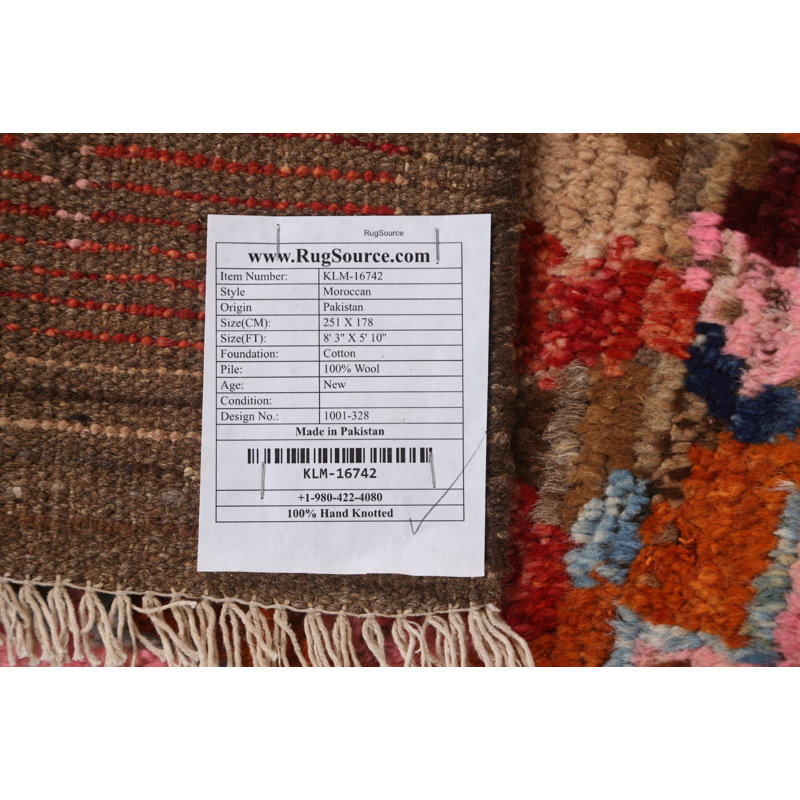 Tapis unique en laine noué à la main 5 pi 10 po x 8 pi 3 po nouvel âge en brun / rouge / blanc