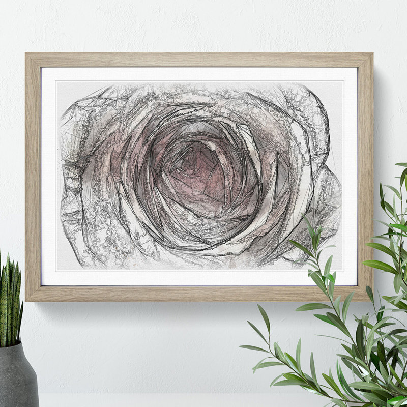 Pink Rose Flower Vol.3 - Picture Frame Drawing, 36cm H x 48cm W x 2cm D, Black Framed