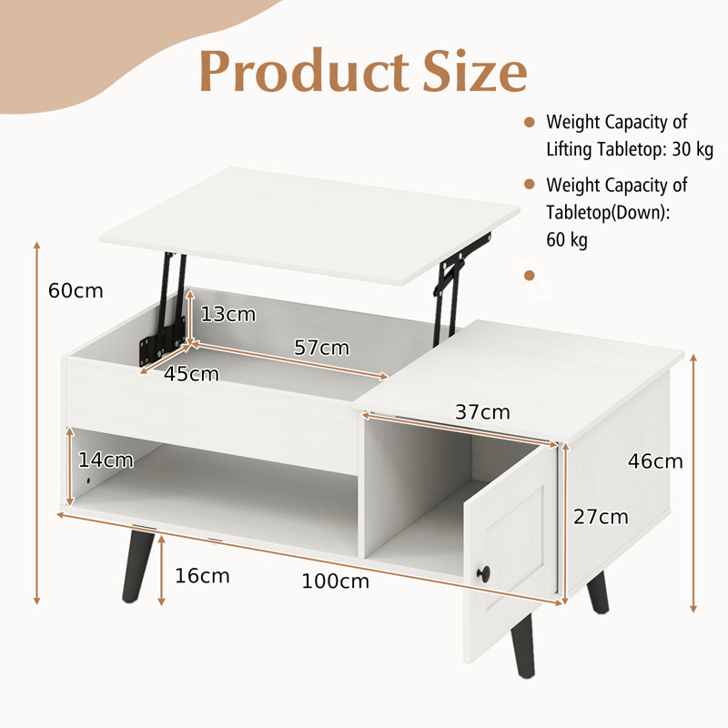 Lift Top Coffee Table with Storage, White