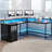 Monge 67'' L-Shape Wood Desk Computer Table with LED Light & Power Outlets-1223196399