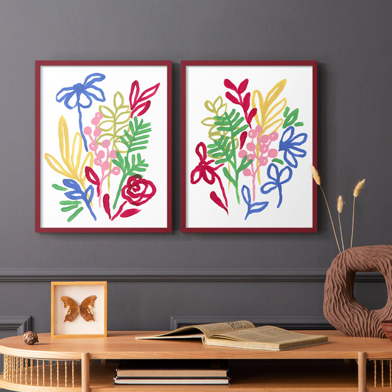«Bold Brushstroke Blooms I», reproduction encadrée de qualité supérieure - prête à être accrochée - aucun clou requis - aucun clou requis