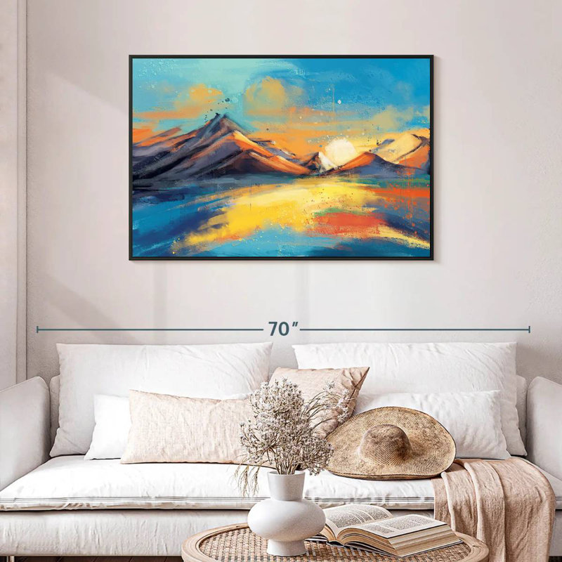 Coucher de soleil, paysage de Quenby, Cadre flottant noir, 43 po x 29 po
