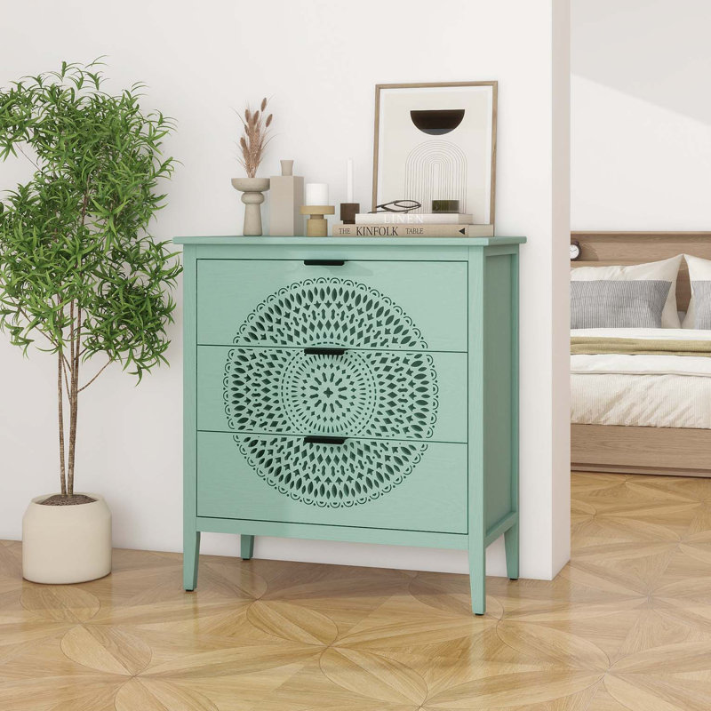 Huertas 31.5'' W 3 - Drawer Dresser, Light Green