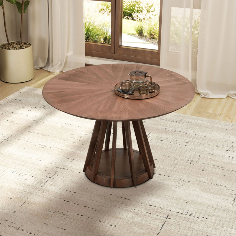Table de 47,24 pouces, table de salle à manger en bois pour 4 personnes, table de cuisine ronde de conception moderne avec piédestal robuste pour le salon, appartement, restaurant, noyer