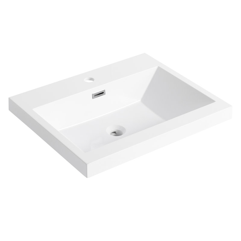 Lavabo de salle de bain 24 po en résine blanc brillant pour une performance durable et brillante