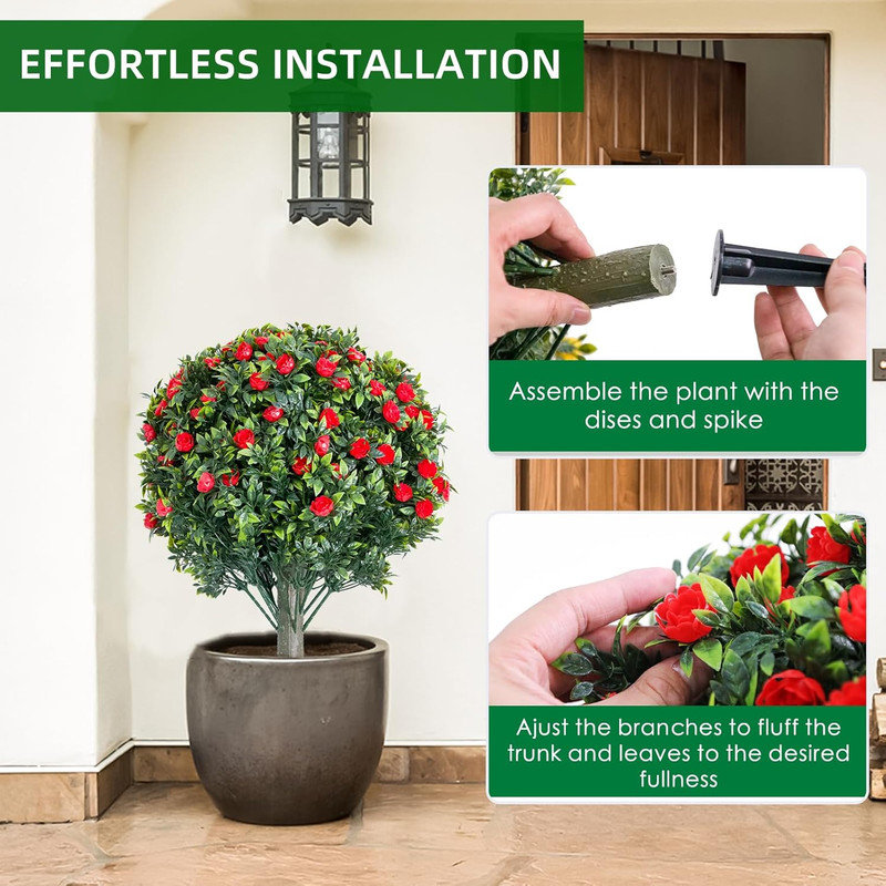 Arbre à fleurs artificielles 23,6 "avec épi de sol, arbres topiaires en soie artificielle, paquet de 2, Rouge