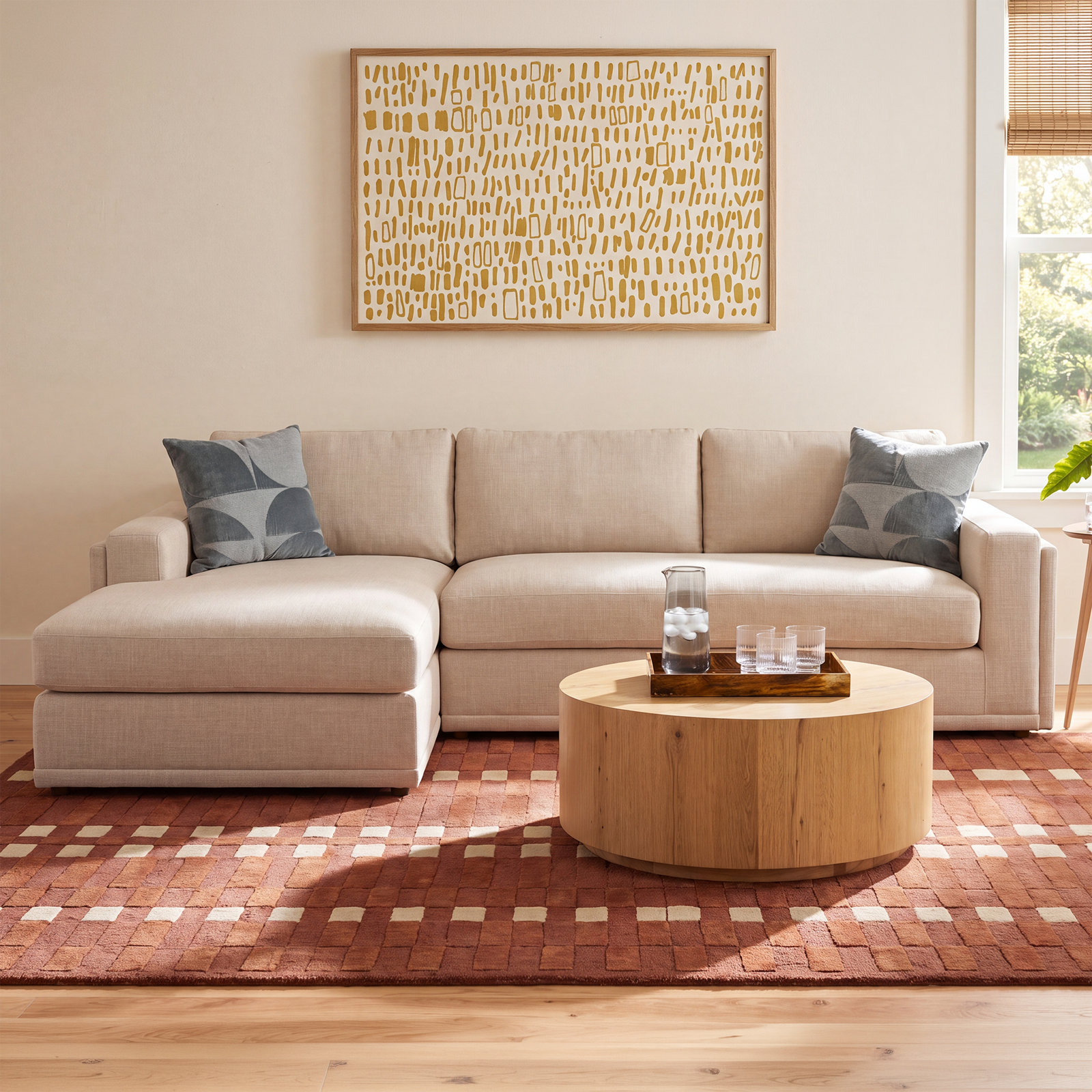 Essex Sofa and Chaise, Beige Cotton Blend, Left Hand Facing