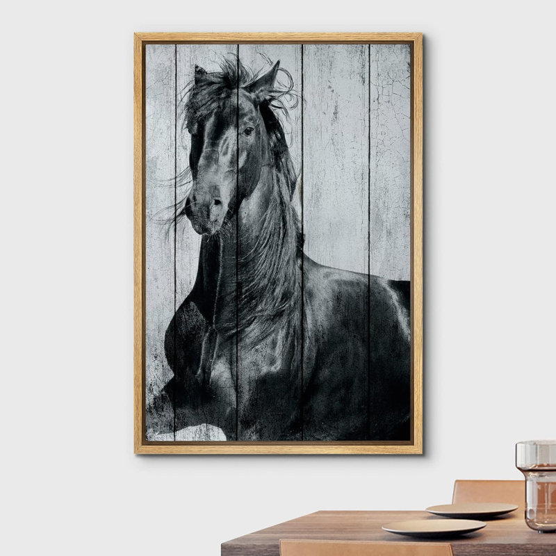 Chevaux qui courent, panneau rétro, effet de bois bicolore, chevaux de ferme, art numérique, ferme rustique, faune