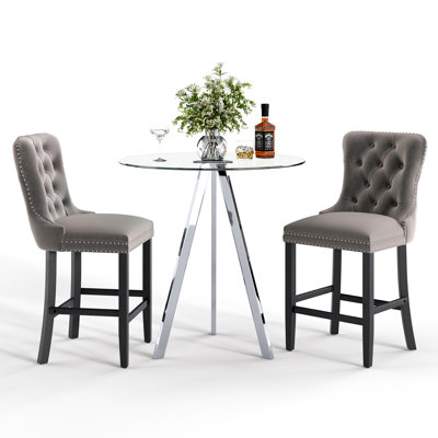 Ensemble de table de bar rond en verre trempé, ensemble de hauteur de bar, table de salle à manger ronde en verre trempé et tabourets de bar en hauteur
