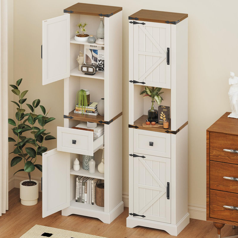 Armoire de rangement 66 po, Blanc / Brun