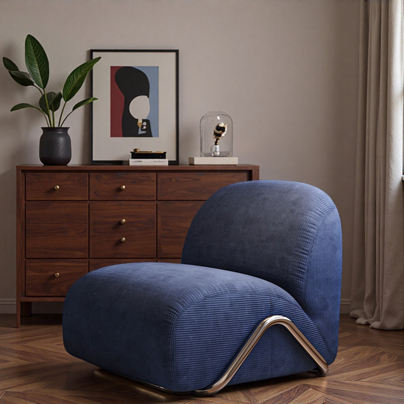 Chaise de loisirs rétro en velours côtelé rétro., Bleu très foncé