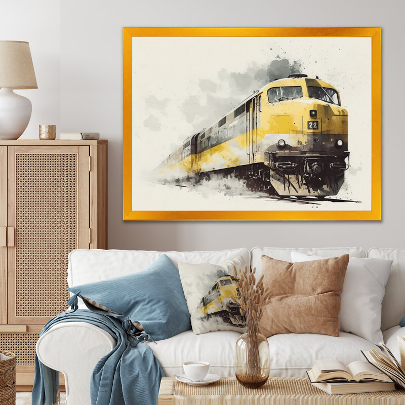 Rythme du train I - train de transport, art mural, salon, Encadrement doré, L 44 po x H 34 po