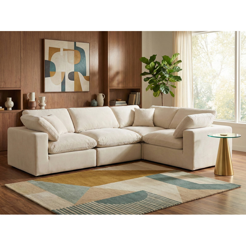 Canapé modulaire rembourré 4 pièces Hinrich, Velours crème