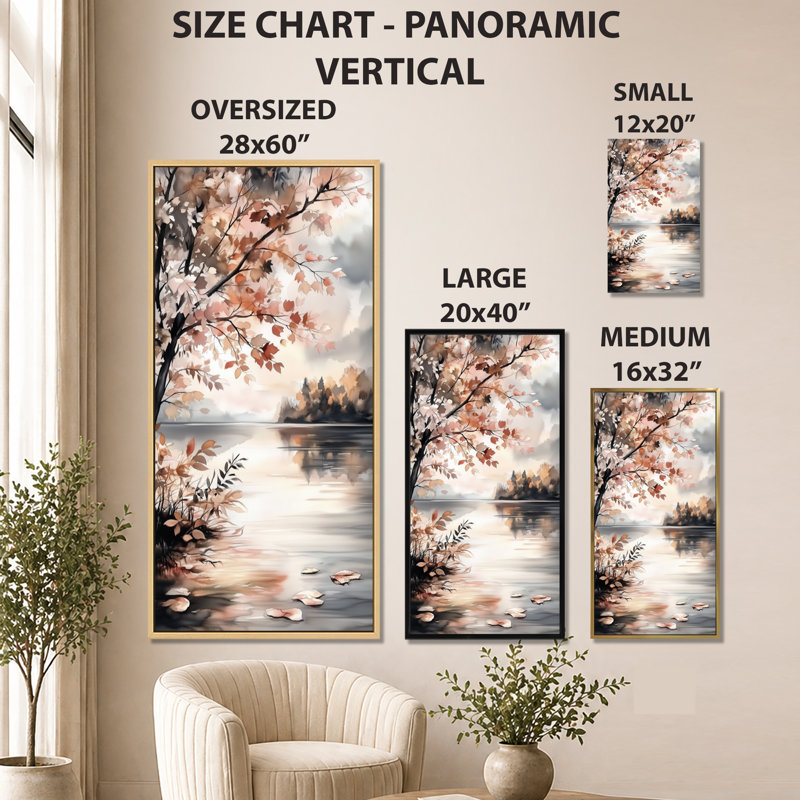 «Brown Black Spring Lakeside Reflection II - Brown Serene», reproduction d'art sur toile, H 60 po x l 28 po, Toile tendue