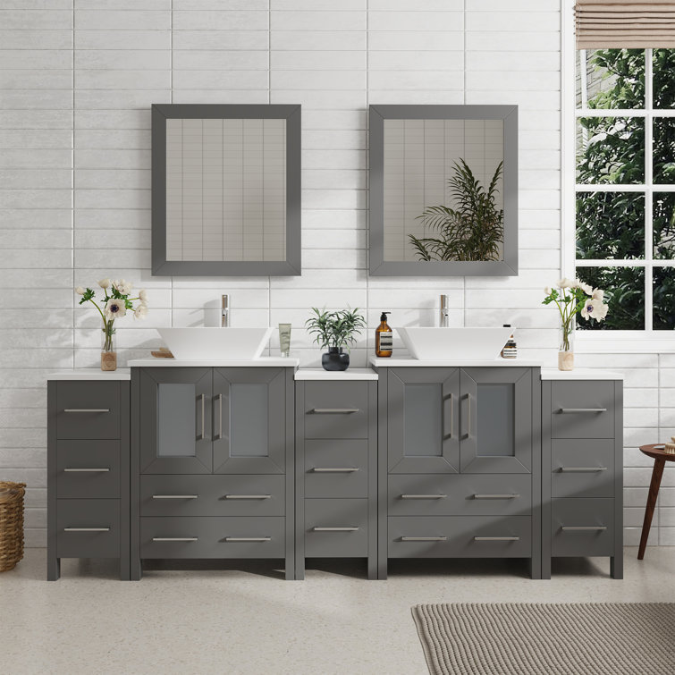 Melbourne 84'' Double Bathroom Vanity with Engineered Marble Top with Mirror