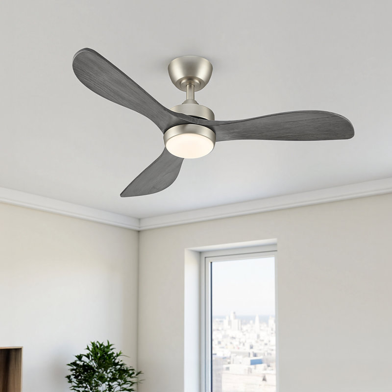 Offie 42" W LED Propeller Ceiling Fan with Remote, Nickel/Gray Wood