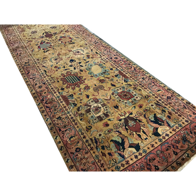 Hand-Knotted High-Quality Gold and Red Runner
