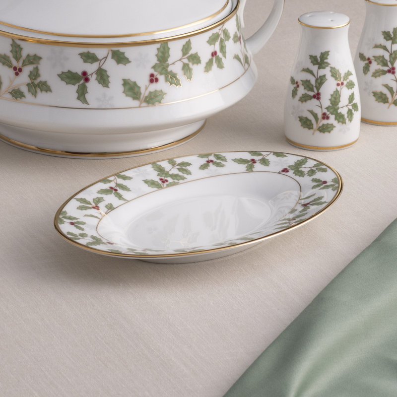 Noritake Holly and Berry Gold Butter/Relish Tray, 8"