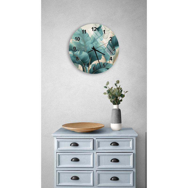 Horloge murale en forme de feuille de bananier tropical, 14 pouces, Blanc, romain