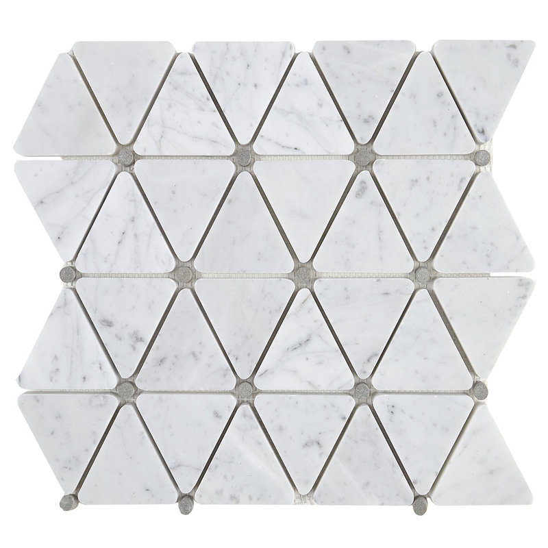 Polished Triangle 2" x 2" Marble Mosaic Tile in Crema Marfil, Carrara White