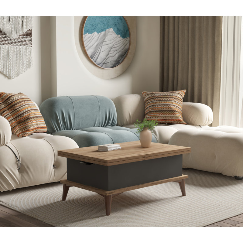 Armory Lift Top Four Leg Coffee Table with Storage, Black, Walnut