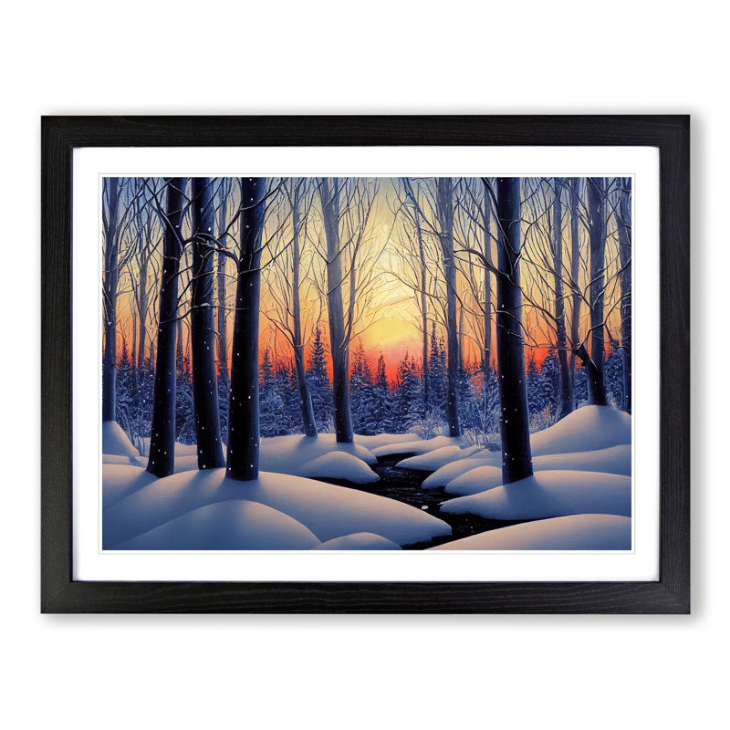 A Winter Forest Sunset - Single Picture Frame Print, Black, 46cm H x 64cm W x 2cm D