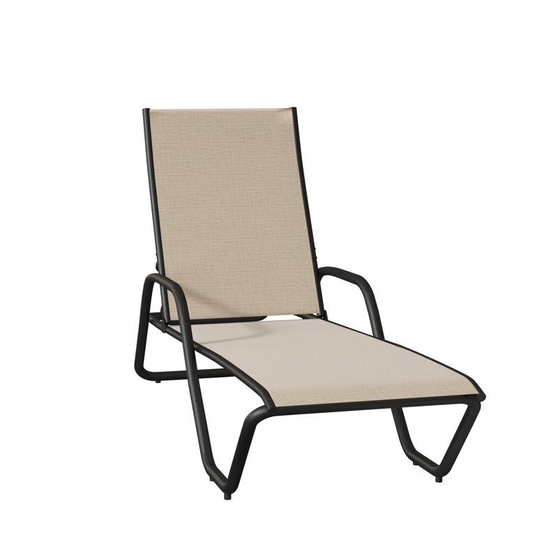 Outdoor Rust-Resistant Metal Chaise Lounge, Textured Black, Natural