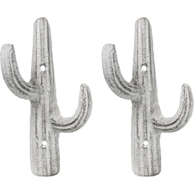 Ensemble de 2 crochets muraux rustiques en métal blanc cassé Saguaro