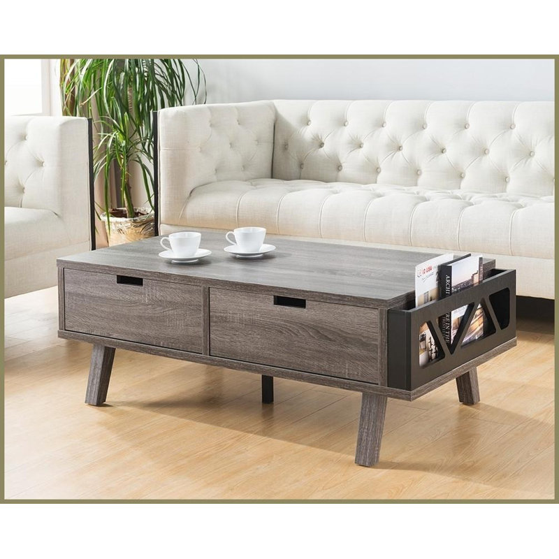 Table basse de salon antique en bois - Tiroirs double face, rangement latéral, conception peu encombrante