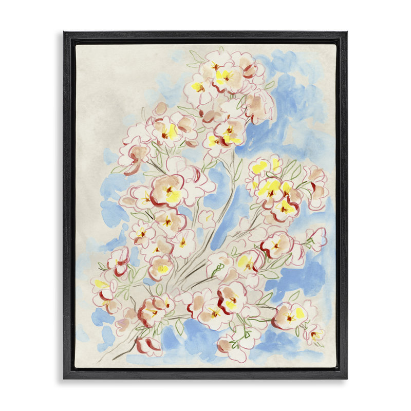 "Spring Branches", art mural encadré sur toile, par June Erica Vess, 21" H x 17" W, Cadre flottant noir de jais