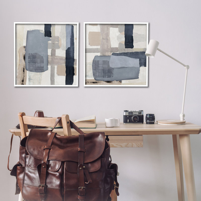 «Neutral Linear Abstracts», ensemble de 2 estampes grises encadrées, design par Jacob Q, H 24 po x l 48 po
