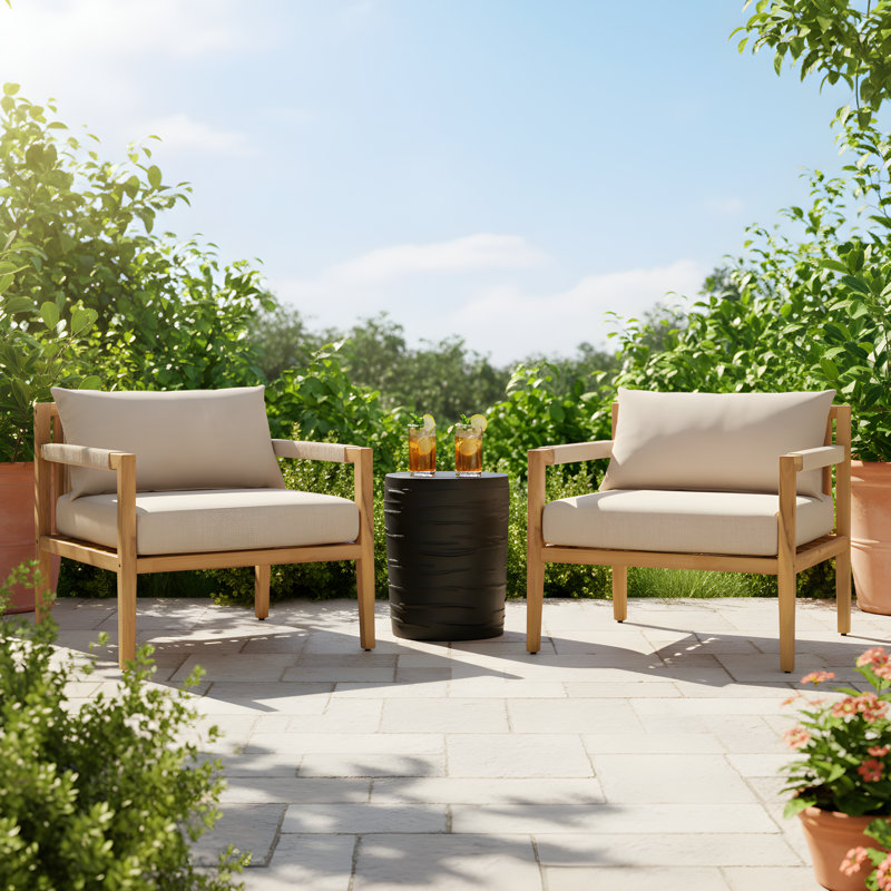 Mary Outdoor 3-Piece Acacia Wood Conversation Set With Woven Rope &  Concrete Top, 3 Pcs: Table, 2 Chairs