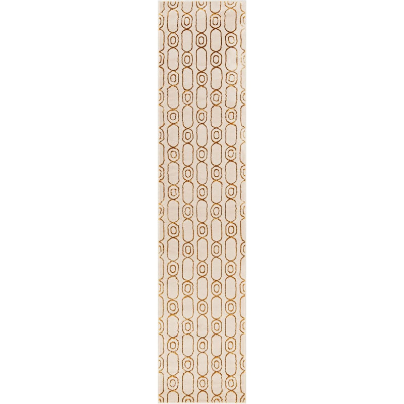 Contemporary Vincente Runner Rug White and Gold Color, Runner 2'7" x 12'