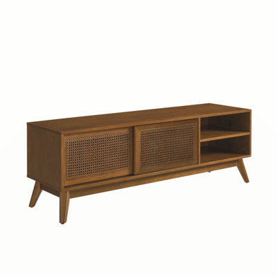 59 Inch Mid Century Modern Rattan TV Stand For 65 Inch TV, Entertainment Cabinet, Media Console For Living Room Bedroom Media Room, Solid Wood Feet & -  George Oliver, 73A460DDF33D4891BF907B8D0CD2CE0A