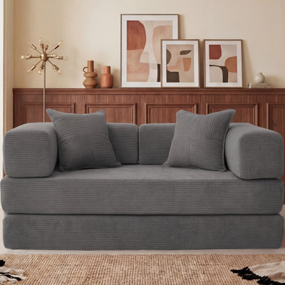 Canapé-lit convertible de 63 po 4-en-1, canapé modulaire en velours côtelé avec ensembles de cadres, futon moderne pour salon, base antidérapante, sans assemblage